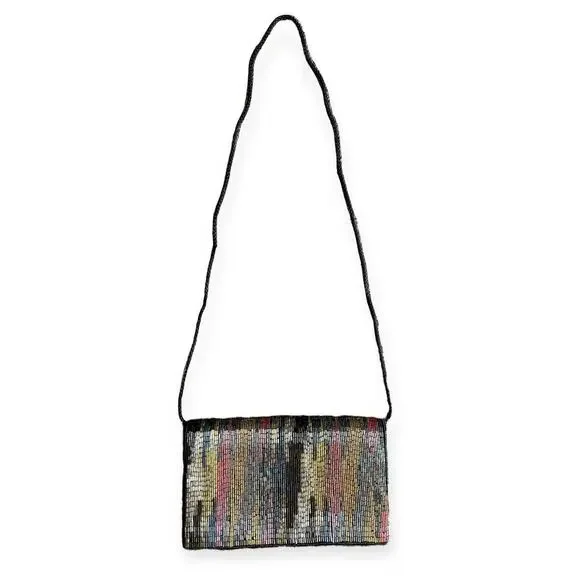 Vintage La Regale Beaded Clutch Purse Black Beaded Bag Evening Bag Wedding Bag - Picture 7 of 10